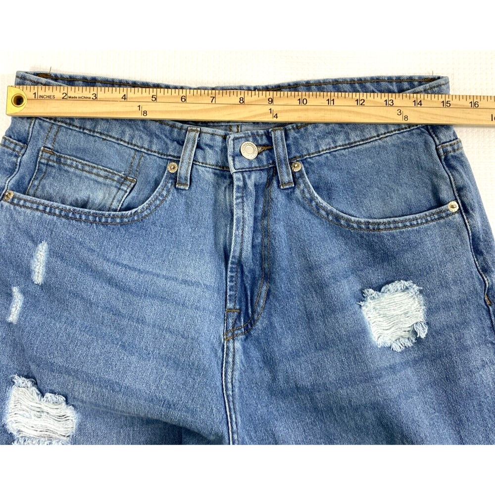 Muselook Relaxed Mom Jeans Junior 13 Hi Rise Destroyed Denim Raw Hem Medium Wash - Picture 5 of 10